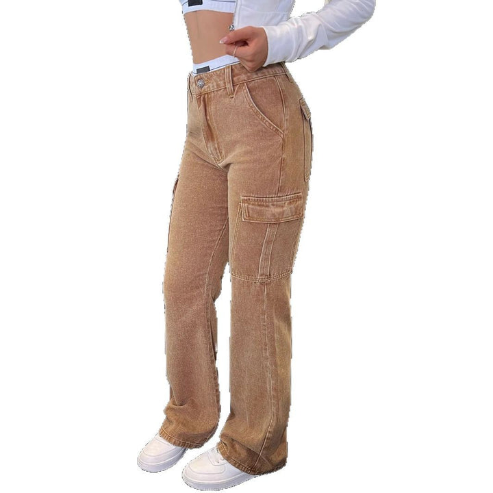 Damen Hochgeschnittene Cargo-Jeans im Flared-Cut mit Tunnelzugbündchen Drune