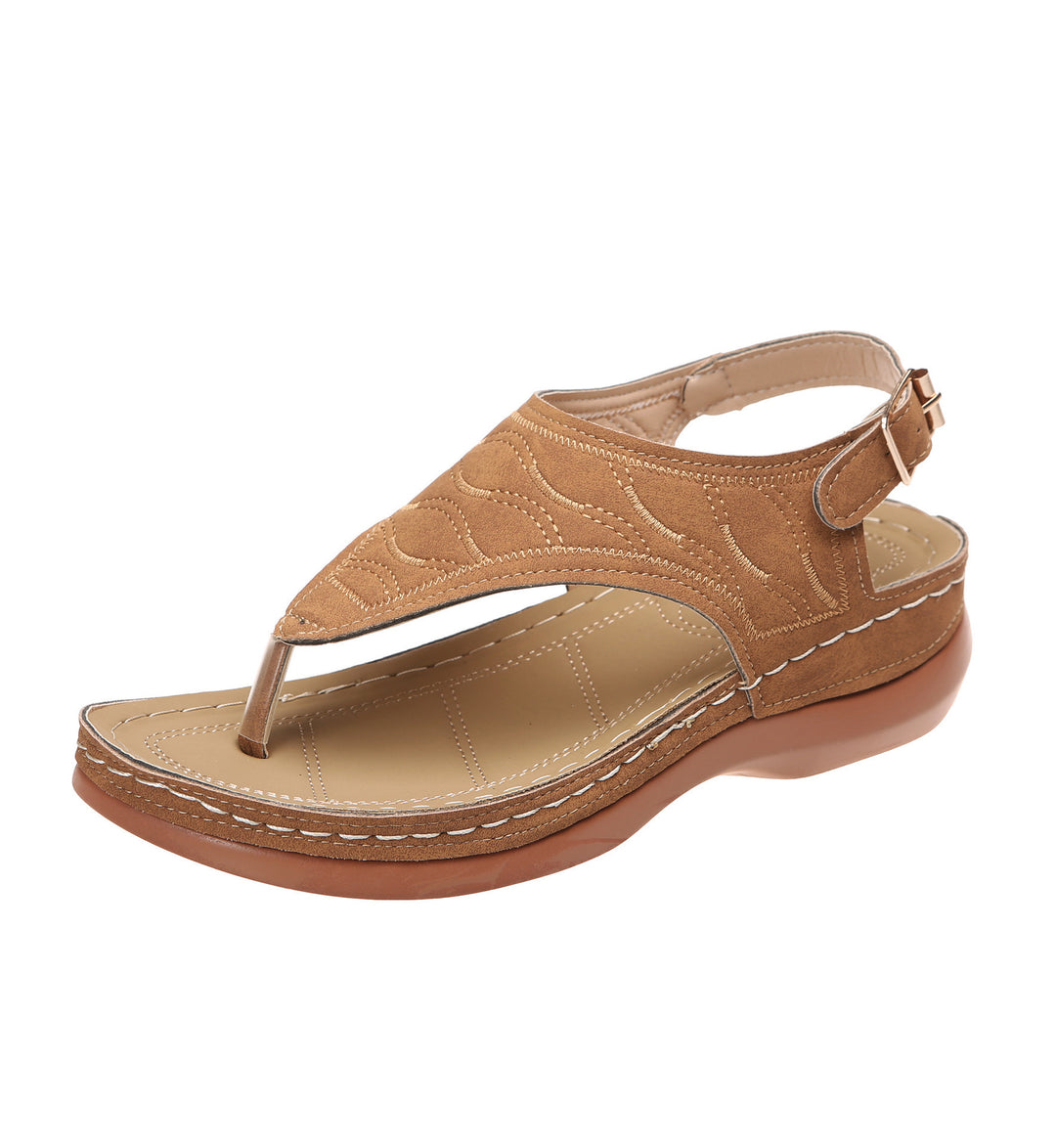 Damen Keil-Sandalette mit verstellbarem Fersenriemen und gesteppter Wildlederoptik Drune