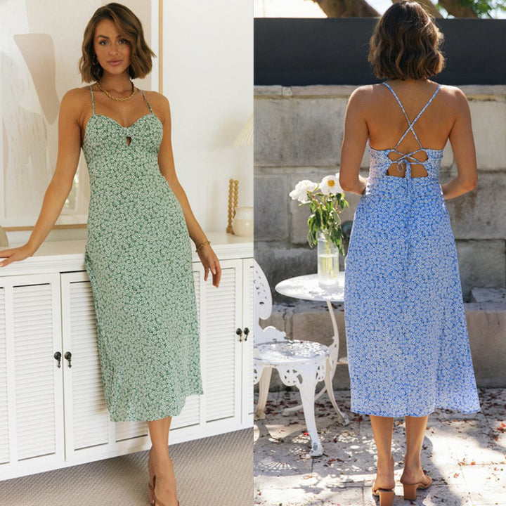 Damen Midikleid mit zarten Spaghettiträgern und herzförmiger Ausschnitt Drune