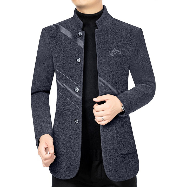Herren Kurzmantel mit Stehkragen aus Wollmix und diagonalem Struktur-Design Drune