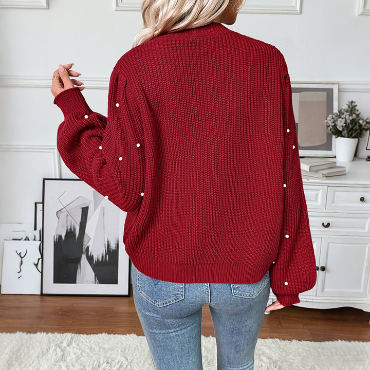 Damen Stilvolle Strickjacke mit Perlendetails Drune