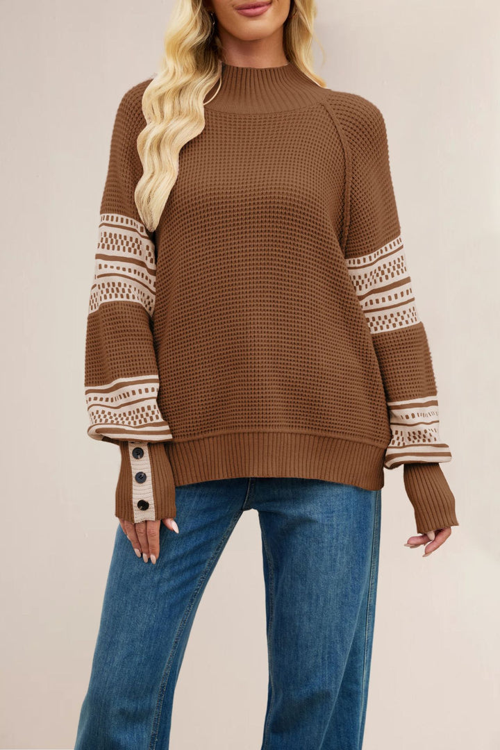 Damen Großer Strickpullover mit Stehkragen und Details von Drune