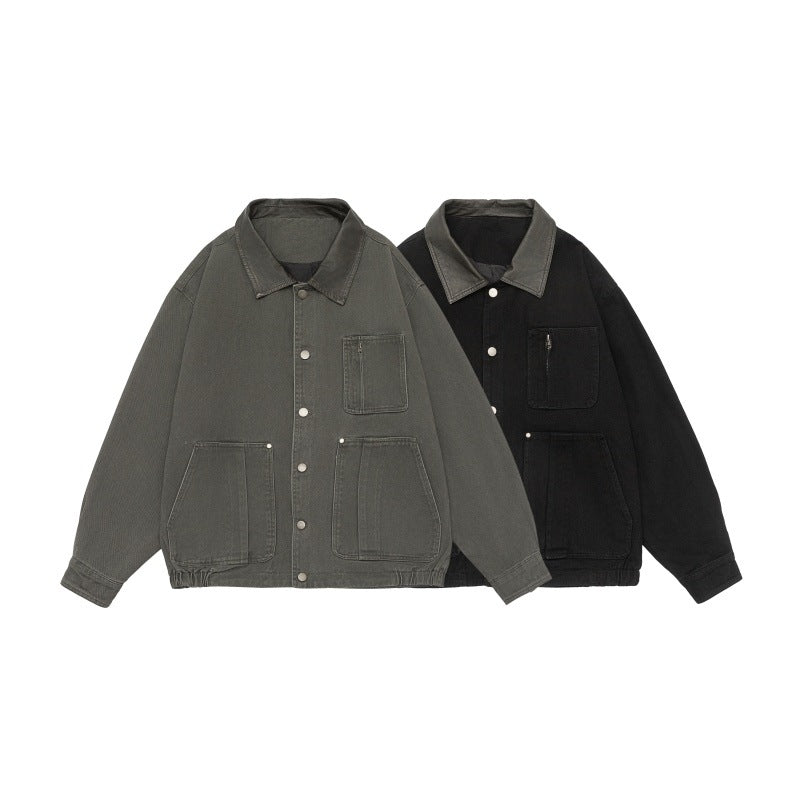 Herren Boxy-Canvas-Fieldblouson mit Druckknopfleiste und großen Utility‑Taschen Drune