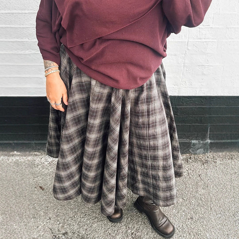 Damen Karierter Midirock mit weitem Tellerfalten‑Schnitt und hoher Taille Drune