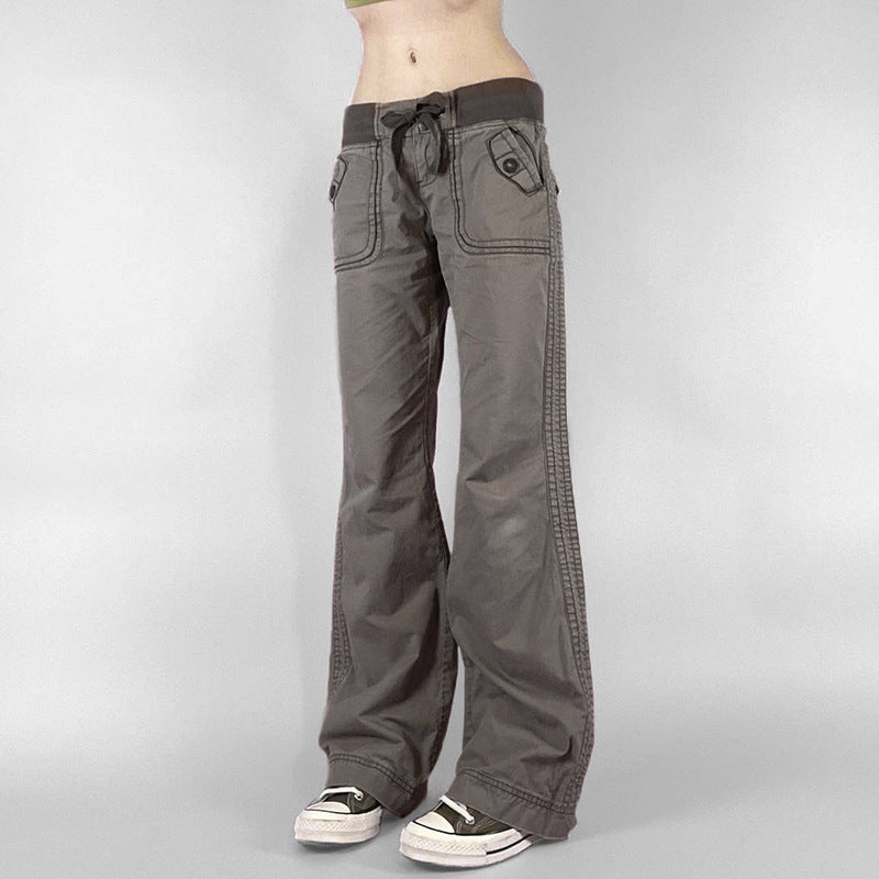 Damen High‑Waist Schlaghose aus Baumwollmix mit Elastikbund, Tunnelzug und aufgesetzten Taschen Drune