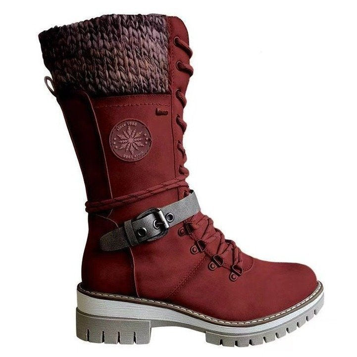Damen nan hoher Schnürstiefel mit Strickbündchen, robuster Profilsohle und seitlichem Reißverschluss Drune