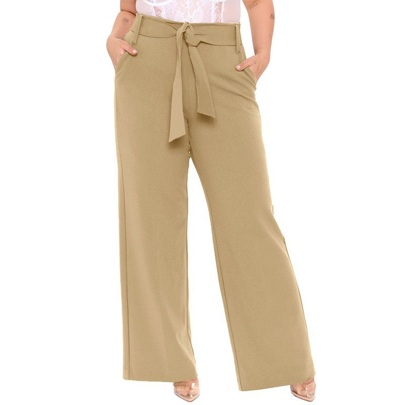 Damen elegante weit geschnittene Hose mit Bindegürtel und praktischen Taschen Drune