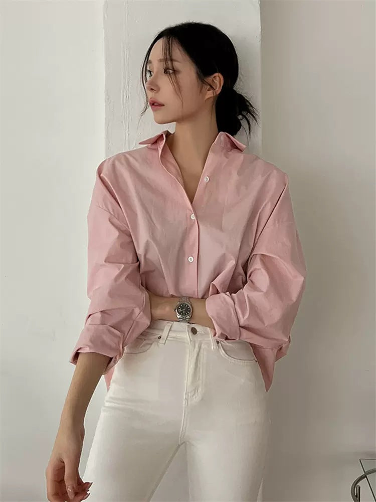 Damen Oversize-Kentkragenbluse aus leichter Baumwoll-Popeline mit kastiger Passform und krempelbaren Ärmeln Drune