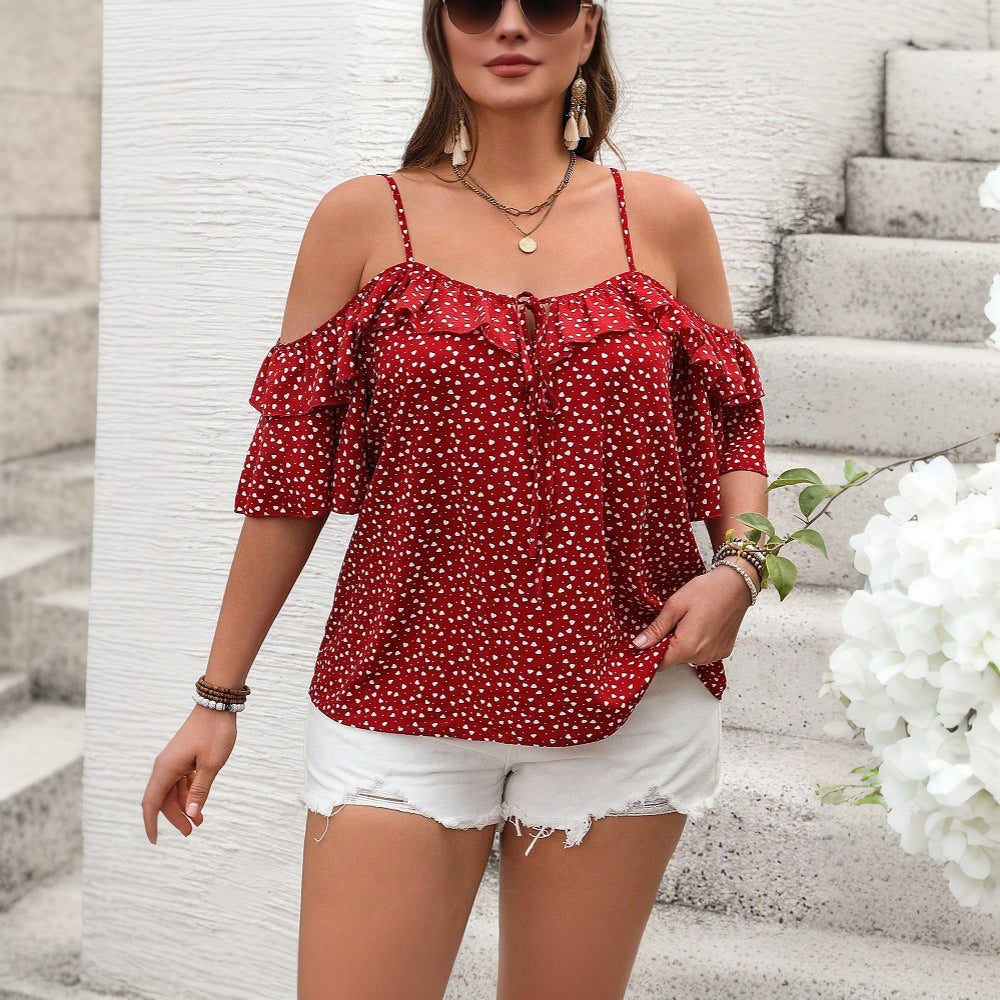 Damen luftiges Oberteil mit Rüschendetails und Cut-Outs Drune