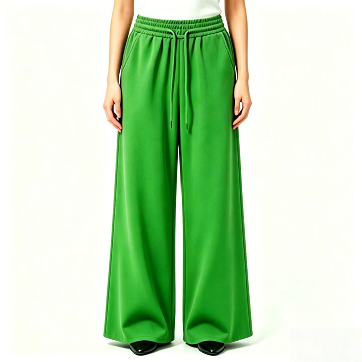 Damen nan weite High-Waist Loungehose mit elastischem Bund, Kordelzug und fließendem Jersey Drune
