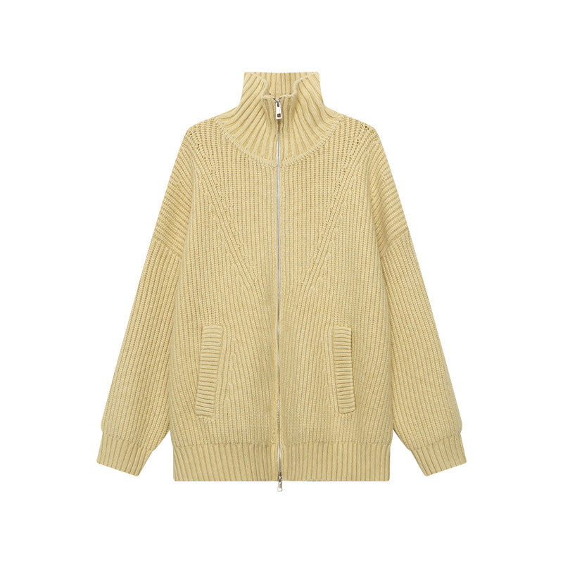Damen kurzer Strickjacke mit großem Kragen und lockerer Passform Drune