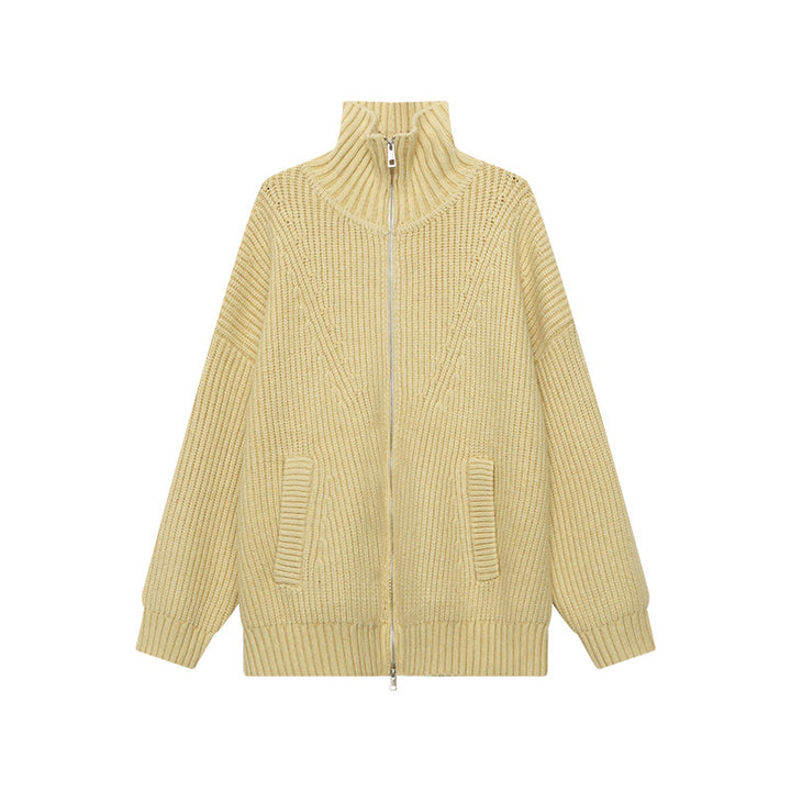 Damen kurzer Strickjacke mit großem Kragen und lockerer Passform Drune