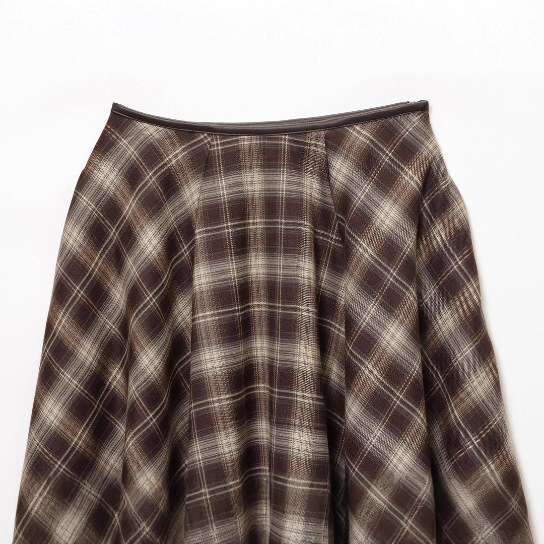Damen nan ausgestellter Midirock mit Karomuster, hoher Taille und Lederimitatbund Drune