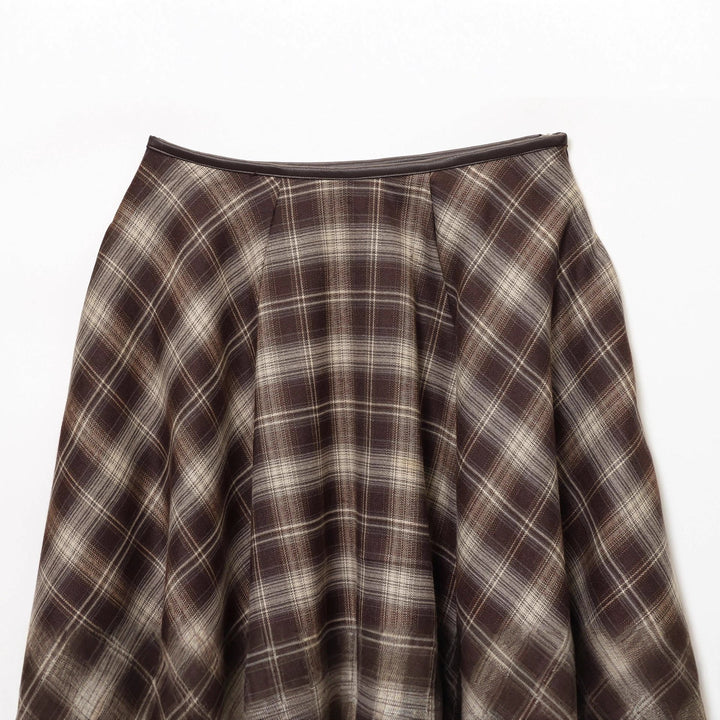 Damen nan ausgestellter Midirock mit Karomuster, hoher Taille und Lederimitatbund Drune