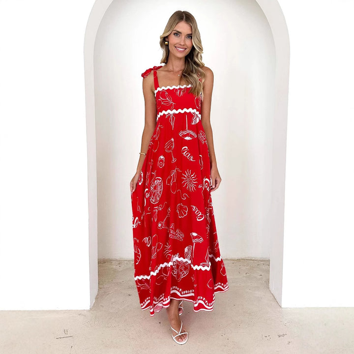 Damen Maxikleid mit verspieltem Trägerdesign und elegantem Druck Drune