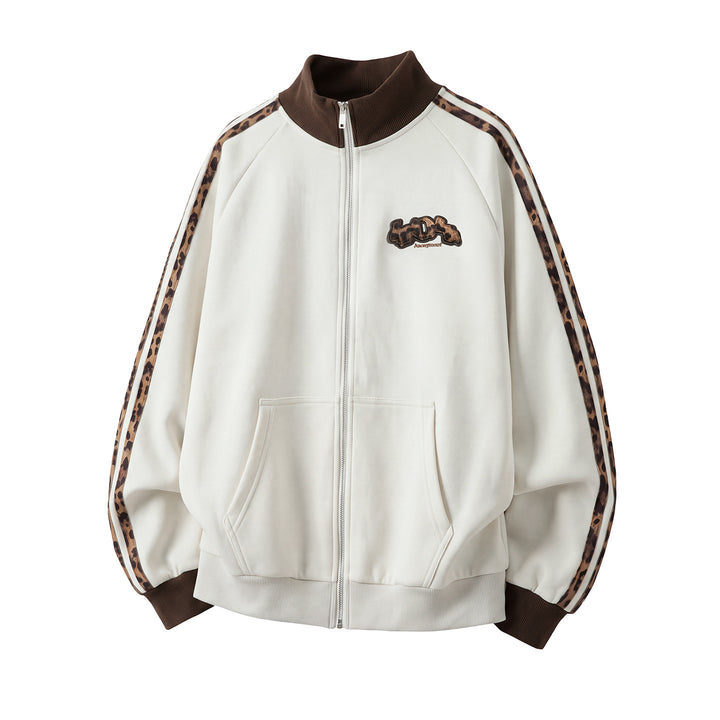 Unisex Trainingsjacke mit Leoparden-Besatz und Frontreißverschluss Drune