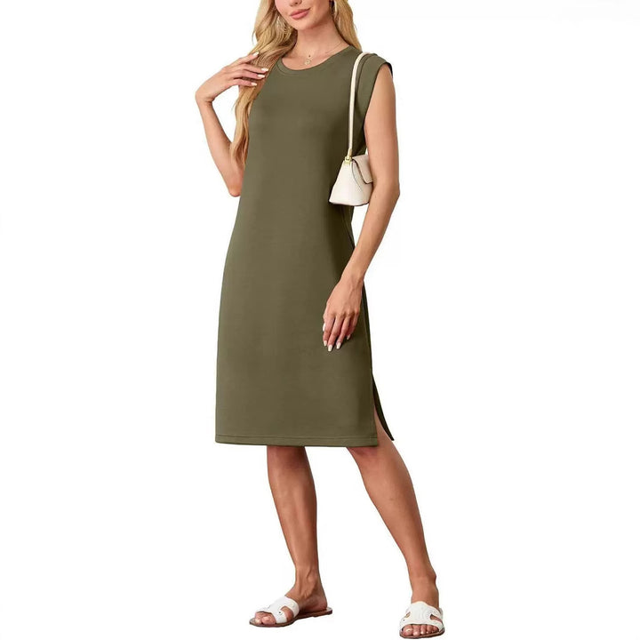 Damen Freizeitkleid mit eleganten Seitenschlitzen und Rundhalsausschnitt Drune