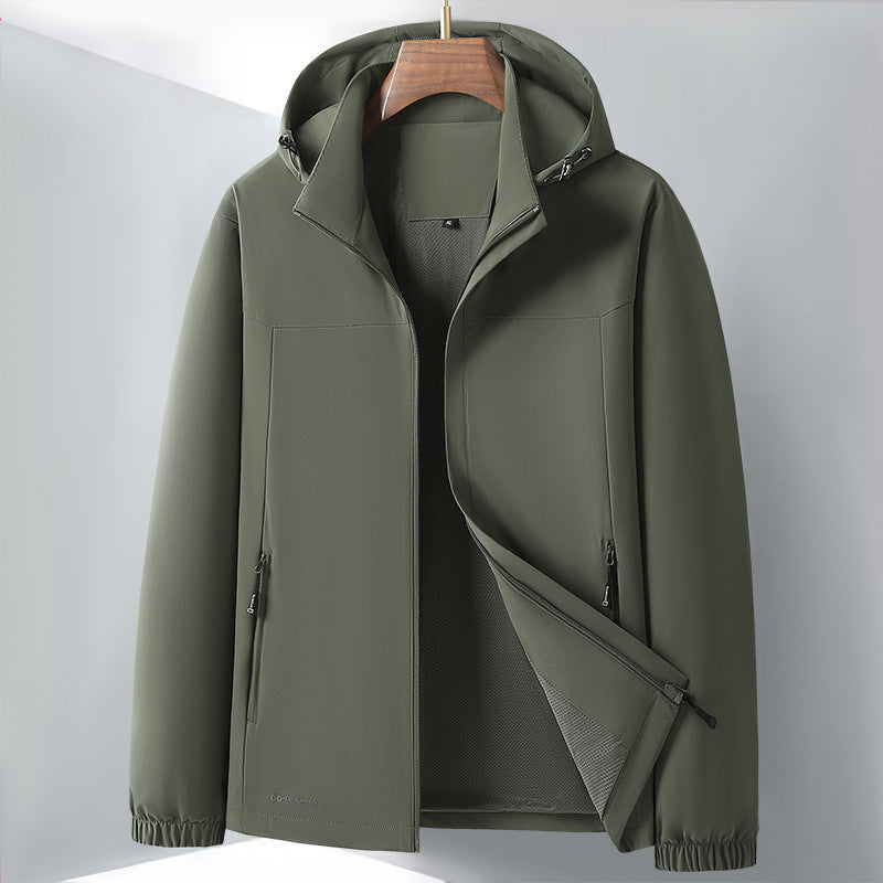 Herren Leichte Softshell-Hybridjacke mit Kapuze, atmungsaktivem Mesh-Futter und verdeckten Reißverschlusstaschen Drune