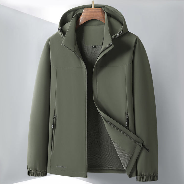 Herren Leichte Softshell-Hybridjacke mit Kapuze, atmungsaktivem Mesh-Futter und verdeckten Reißverschlusstaschen Drune
