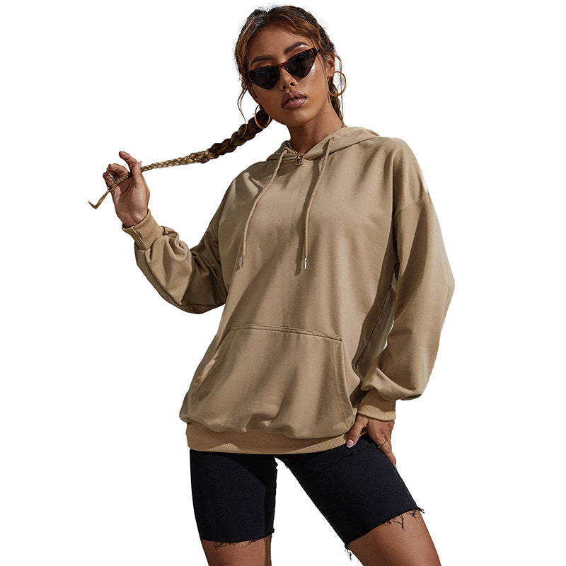 Damen Oversize-Kapuzenpullover mit Kängurutasche und elastischem Saum Drune