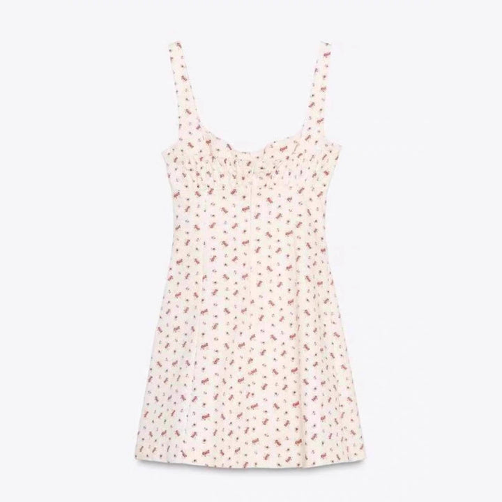 Damen Minikleid mit zartem Blumenmuster und schmalen Trägern Drune