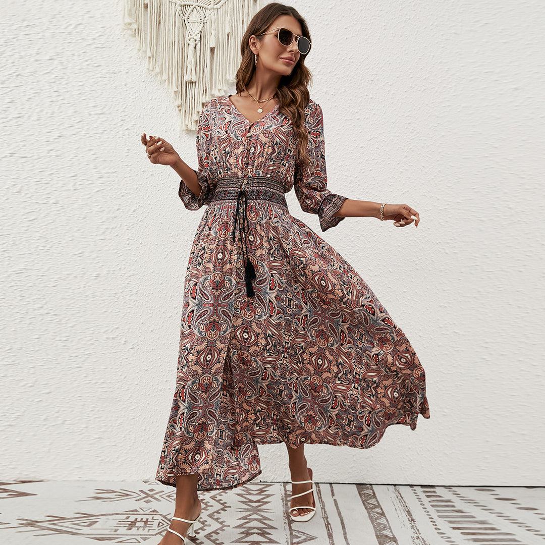 Damen Maxikleid mit detailliertem Tiel-Design Drune