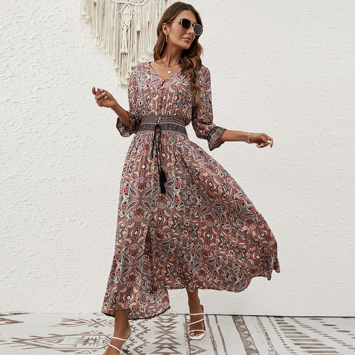 Damen Maxikleid mit detailliertem Tiel-Design Drune