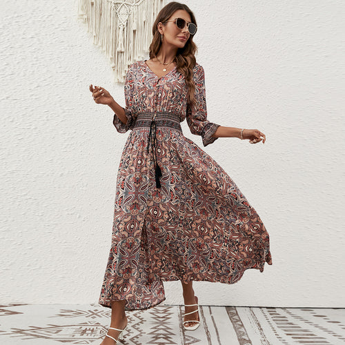 Damen Maxikleid mit detailliertem Tiel-Design Drune