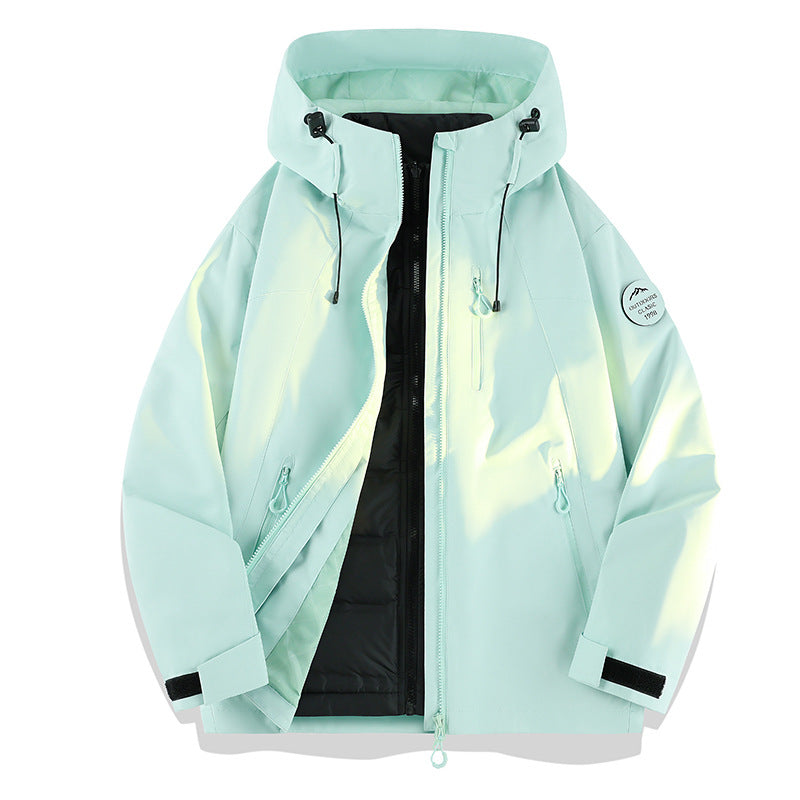 Damen Leichte wasserdichte Kapuzenjacke mit Teddy‑Charm und verdeckten Reißverschlusstaschen Drune