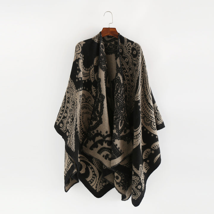 Damen Jacquard-Wollcape mit Paisley-Muster und offenem Überwurf Drune