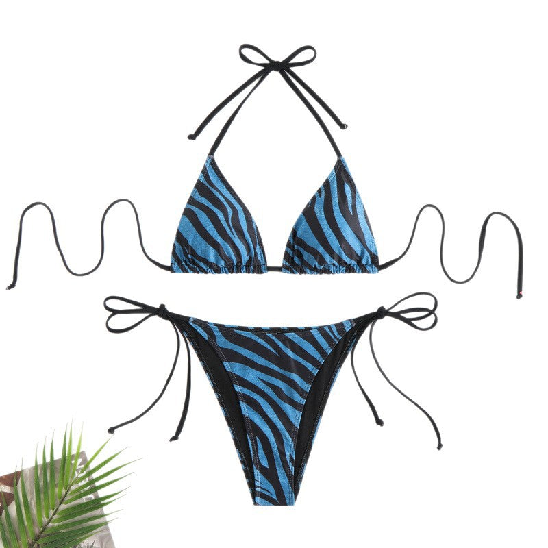 Damen Triangel-Bikini mit verstellbaren Bindebändern und aufregendem Zebra-Print Drune