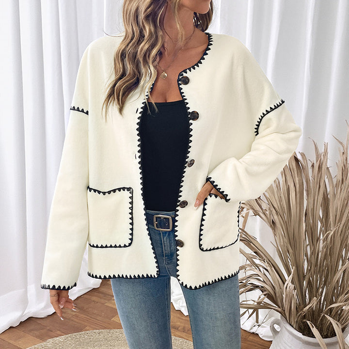 Damen Modische Strickjacke mit Kontrastnähten Drune