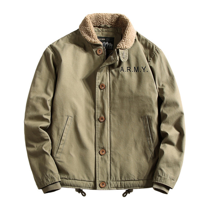 Herren nan gefütterte Canvas-Pilotjacke mit Teddykragen, verdeckter Knopfleiste und verstellbarem Kordelzugsaum Drune