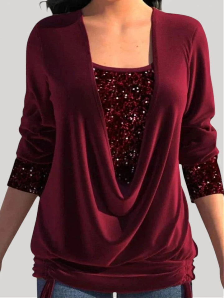Damen Modischer Drape-Pullover mit Glitzerakzenten