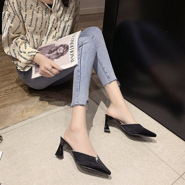 Damen elegante Mules mit spitzem Zehenbereich und schickem Glanz Drune
