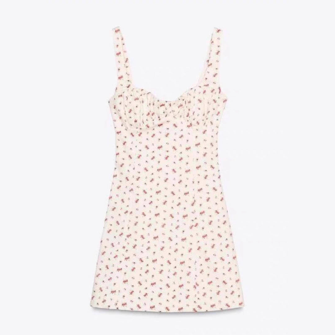 Damen Minikleid mit zartem Blumenmuster und schmalen Trägern Drune