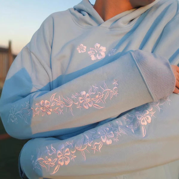 Damen Kapuzenpullover mit floralem Stickereien und bedrucktem Kapuzenfutter Drune