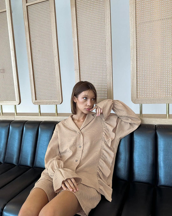 Damen Loungewear Set mit eleganten Rüschendetails Drune