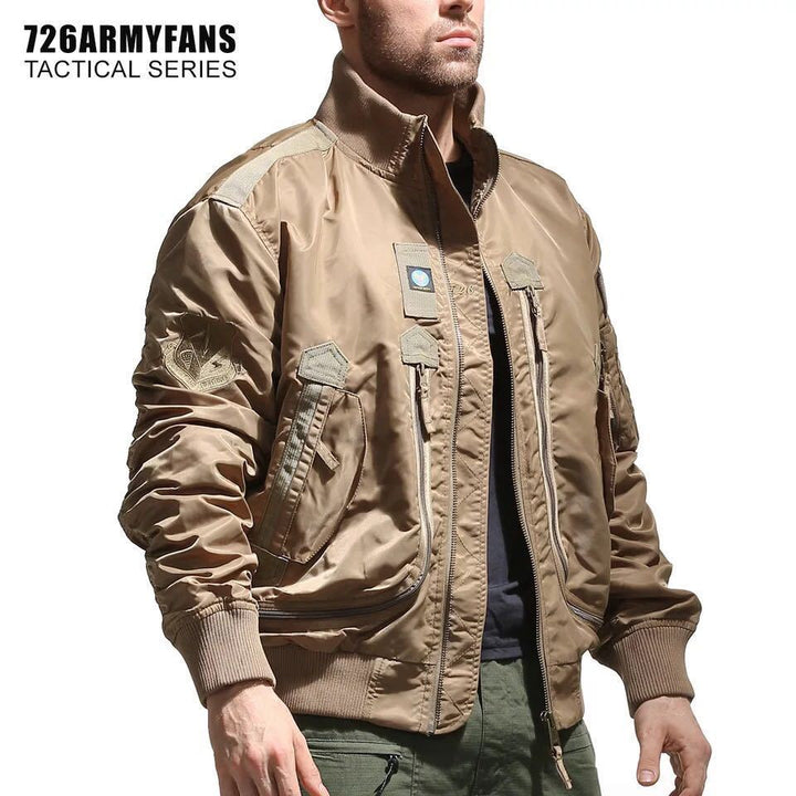 Herren nan robuste Piloten‑Bomberjacke mit multifunktionalen Reißverschluss‑ und Klapptaschen sowie Ärmeltasche Drune