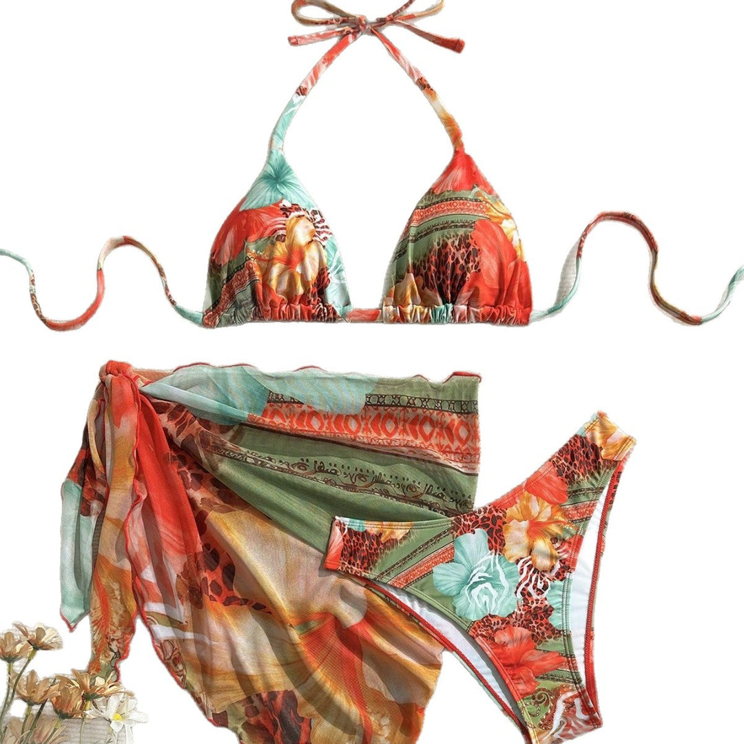 Damen Triangel-Bikini mit floralem Design und seidigem Cover-Up Drune