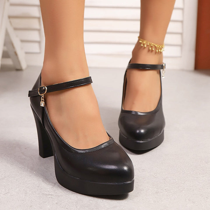 Damen Hochwertige Plateau-Pumps mit verstellbarem Riemen und Schmuckdetails Drune