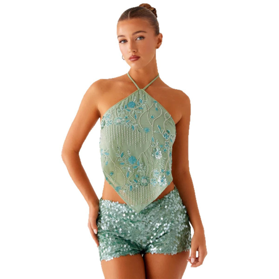 Damen Glitzerndes Bustier und Shorts Set Drune