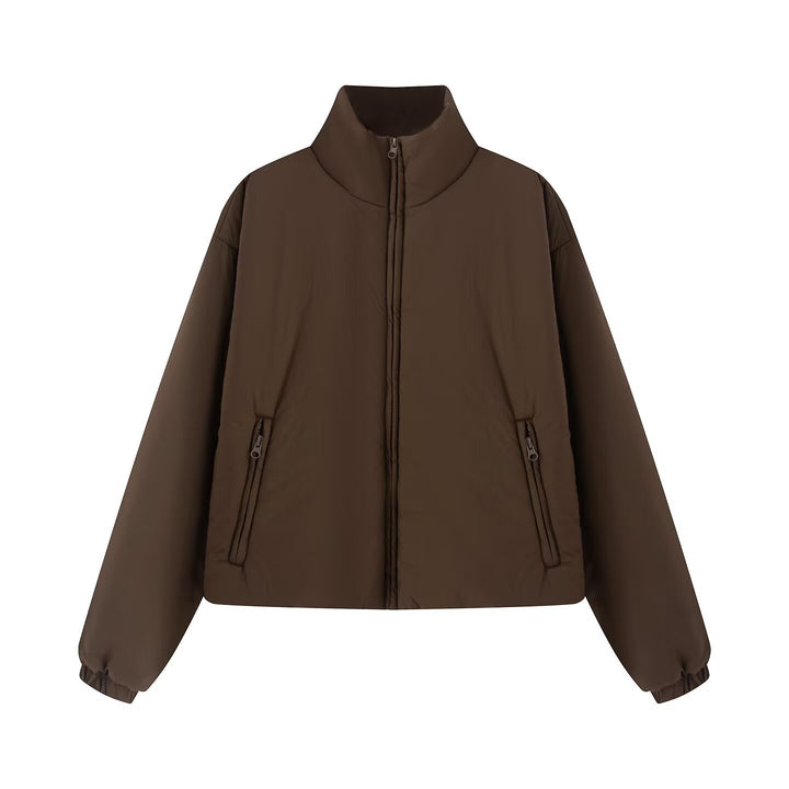 Damen Kurze Boxy‑Steppjacke mit hohem Stehkragen, Reißverschlusstaschen und elastischen Bündchen Drune