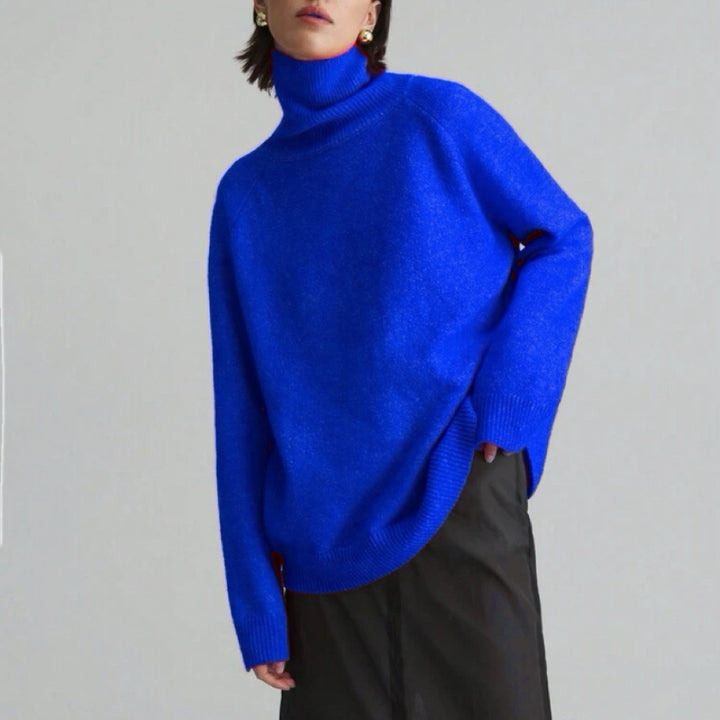 Damen Oversize Rollkragen-Feinstrickpullover mit Raglanärmeln und seitlichen Schlitzen Drune