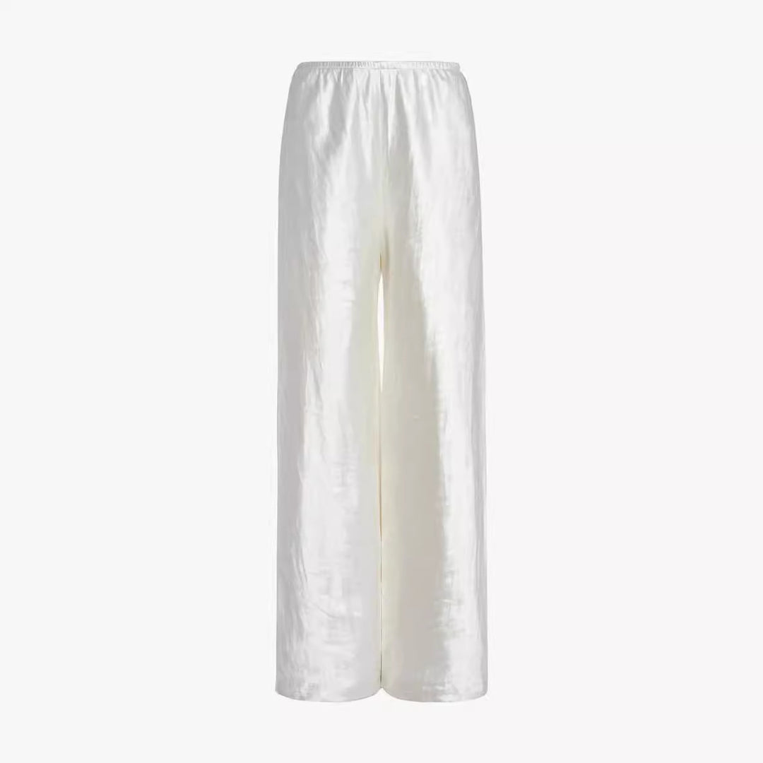 Damen Elegante und fließende Hochbundhose aus hochwertigem Satin Drune