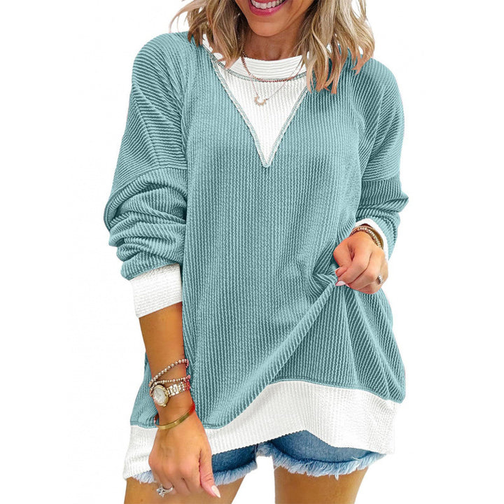 Damen lässiger Pullover aus strukturiertem Material mit V-Ausschnitt Drune
