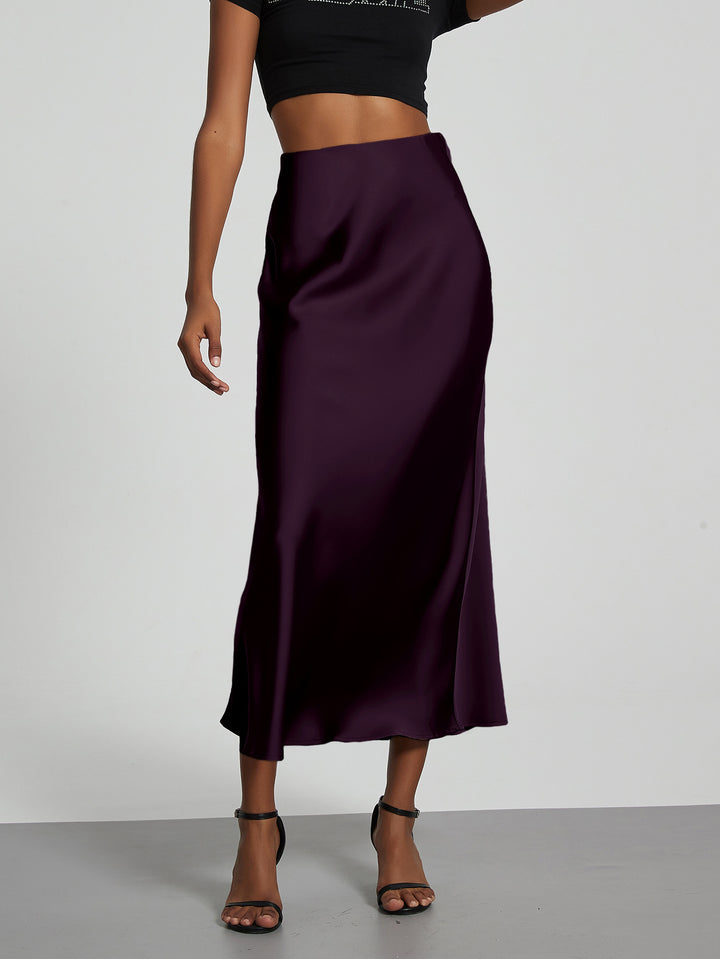 Damen-Satinrock mit hoher Taille und Midi-Länge
