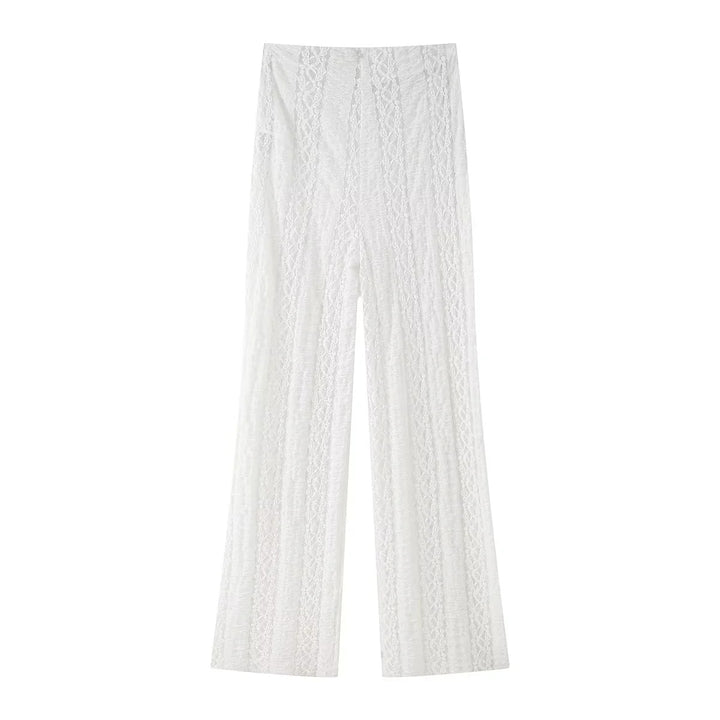 Damen elegante Palazzo-Hose mit floralem Spitzenmuster Drune
