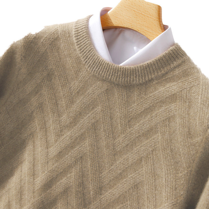 Herren Feiner Rundhalspullover aus Kaschmir‑Mix mit Chevron‑Struktur Drune