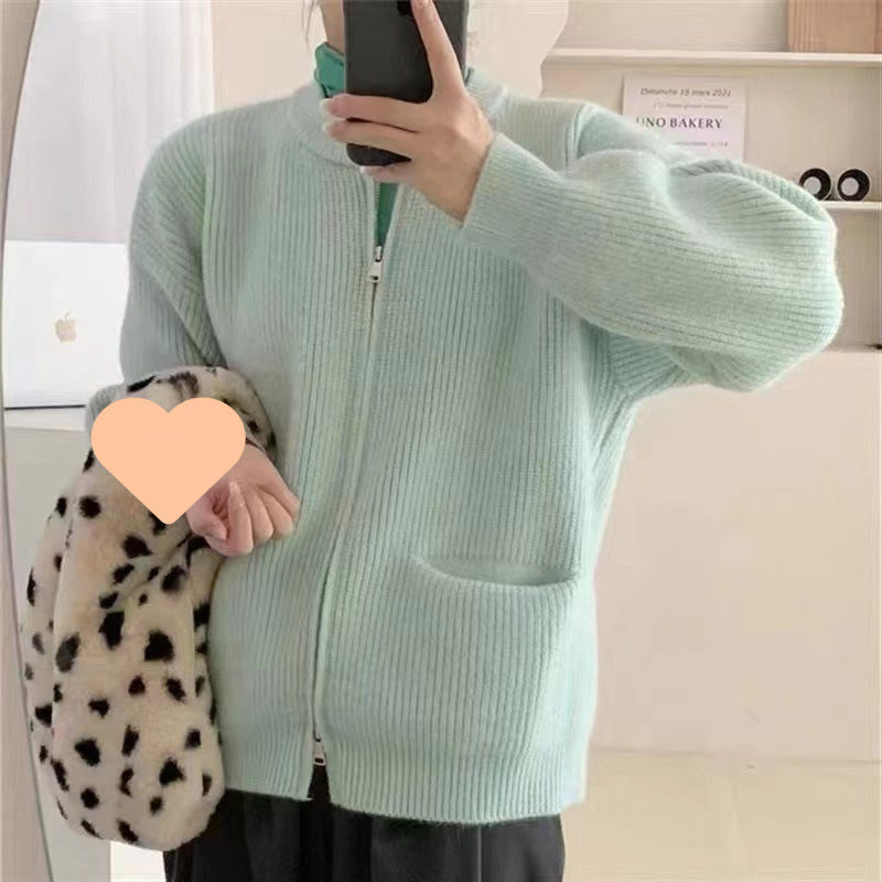 Damen lässige Strickjacke mit Reißverschluss und großen Taschen Drune